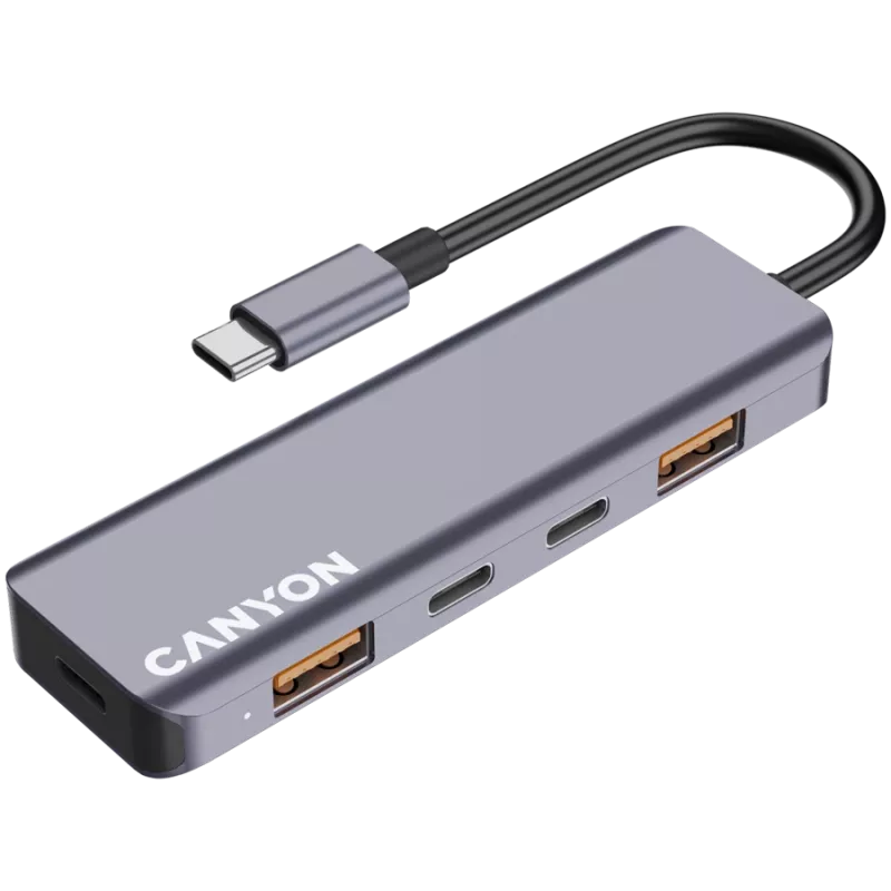 Canyon DS-18 USB-C stotelė – 5 prievadai, 2x USB-C 10Gbps, 2x USB 3.2 10Gbps, 1x USB-C 5V DC įkrovimui