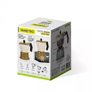 Aliumininis kavinukas viryklei Maestro MR-1657-3-BEIGE – 3 puodelių espreso kavos virimo aparatas, smėlio spalvos