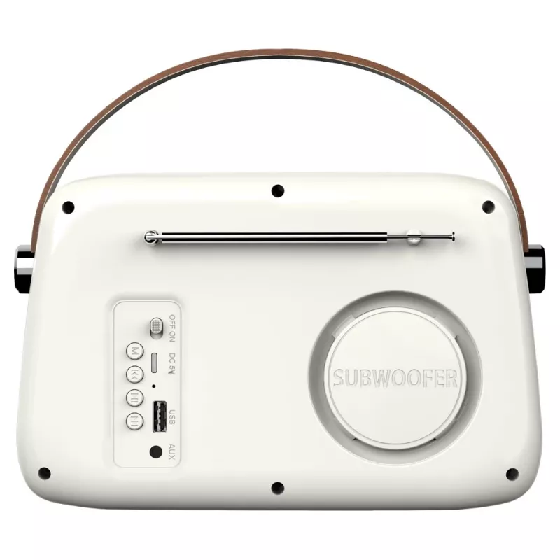Nešiojamas radijas SAVIO RS-02 — analoginis FM imtuvas, Bluetooth 5.3, USB maitinimas, 3 W, baltas