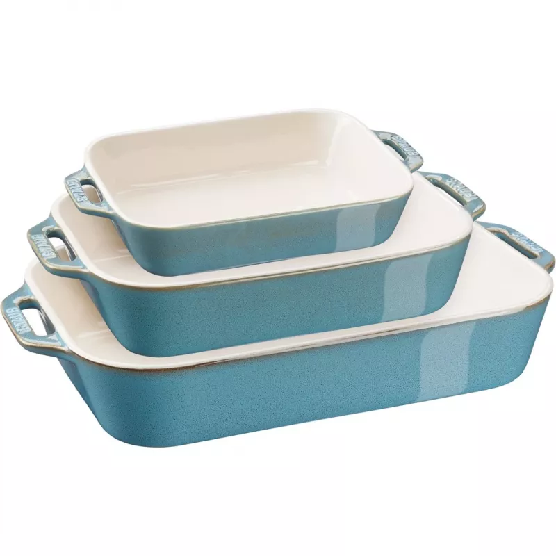 Staub 40508-172-0 keramikos stačiakampis kepimo indų rinkinys, 3 dalių, antikinio turkio spalvos