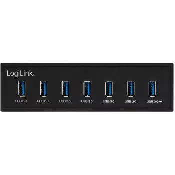 LogiLink USB 3.0 vidinis 7 prievadų 5.25 colio šakotuvas su greito įkrovimo prievadu