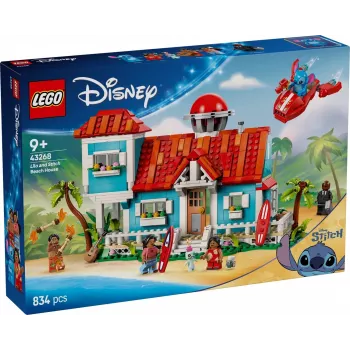 LEGO rinkinys Disney 43268 Paplūdimio namas – modulinis namas, 834 detalės, 5 minifigūrėlės, nuo 9 metų