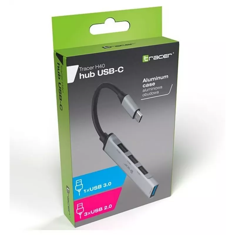 Tracer H40 USB Type-C aliumininis USB 3.0 / 2.0 4 prievadų šakotuvas