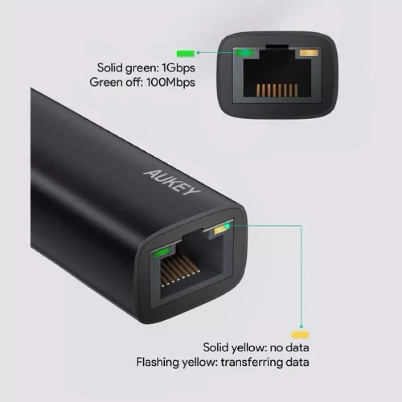 Aukey CB-A30 USB-C į Gigabit RJ45 eterneto adapteris 10/100/1000 Mbps, USB 3.0, aliuminis, LED indikatoriai
