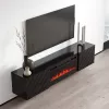 Spintelė TV su elektriniu židiniu cama meble LUXE 301126, 182,6×34,5×37,5 cm, juodos glotnios spalvos