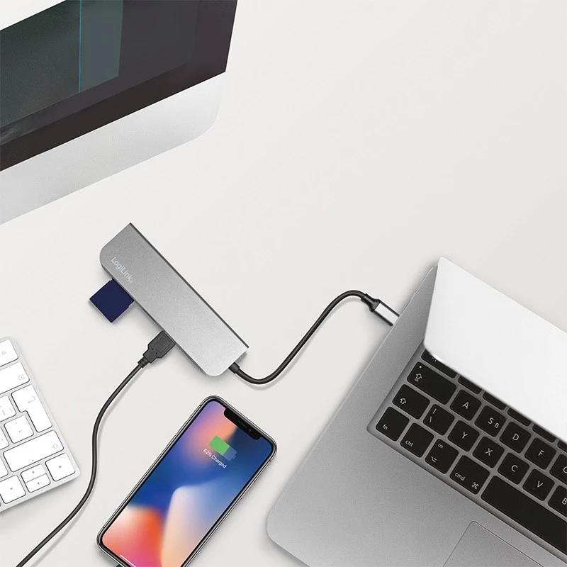 LogiLink UA0343 USB-C kelių prievadų centras, aliuminis, USB 3.2 2nd Gen