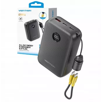 Nešiojamas įkroviklis Vention FKBB0-C 20000mAh power bank, 1x USB-A + 2x USB-C, Juoda