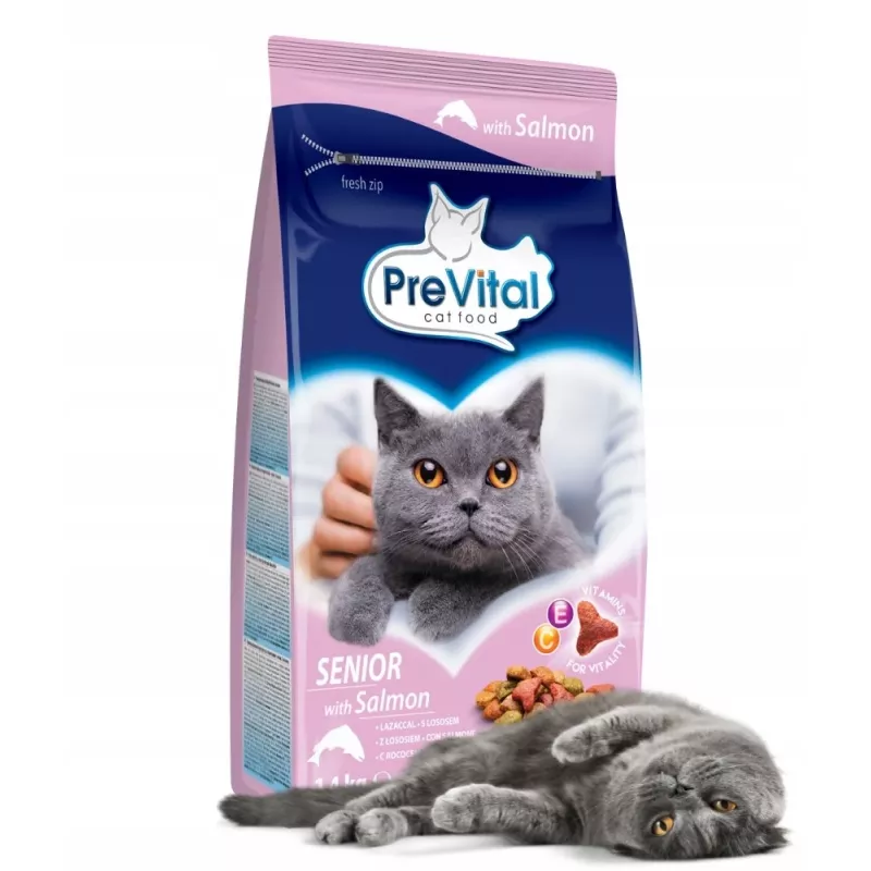 Sausas kačių ėdalas PREVITAL Senior Salmon 1,4 kg