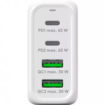 Goobay 64818 Įkroviklis mobiliesiems įrenginiams, ausinėms, nešiojamam kompiuteriui, išmaniesiems telefonams, baltas, AC greitasis įkrovimas, vidaus naudojimui (64818)