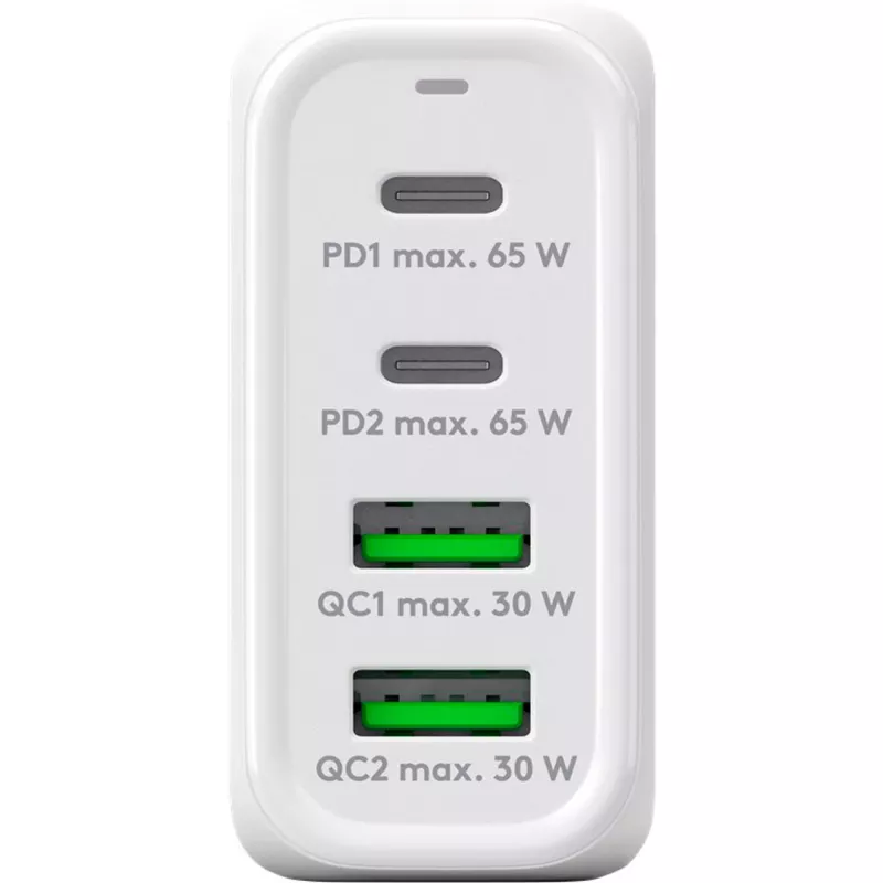 Goobay 64818 Įkroviklis mobiliesiems įrenginiams, ausinėms, nešiojamam kompiuteriui, išmaniesiems telefonams, baltas, AC greitasis įkrovimas, vidaus naudojimui (64818)
