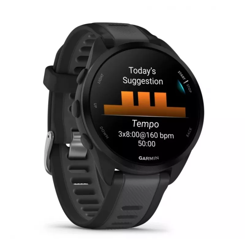 Garmin Forerunner 165 3.05 cm (1.2 colio) AMOLED 43 mm Skaitmeninis 390 x 390 pikselių Liečiamas ekranas Juodas GPS (palydovas)