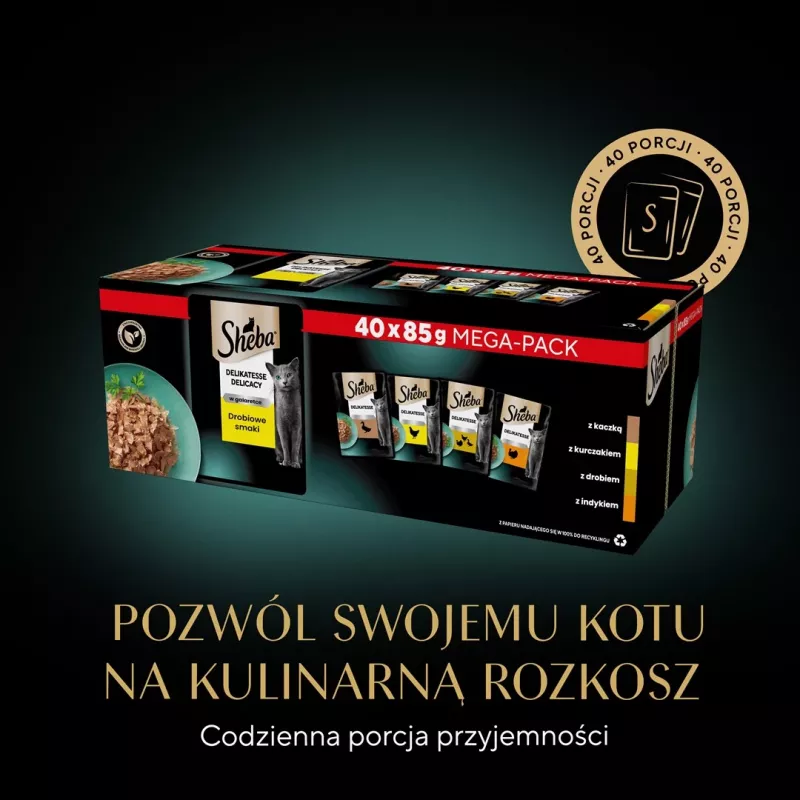 SHEBA Delicacy paukštienos skoniai želėje – šlapias kačių ėdalas – 40x85 g