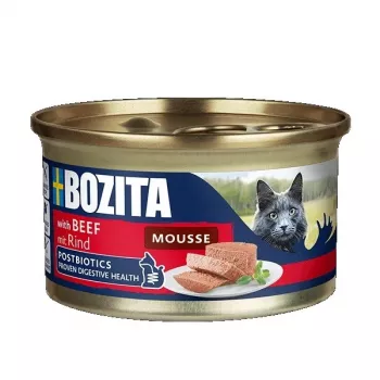 Šlapias kačių ėdalas BOZITA Mousse Beef 85 g – suaugusioms katėms, jautienos putėsiai, be grūdų, glitimo ir cukraus