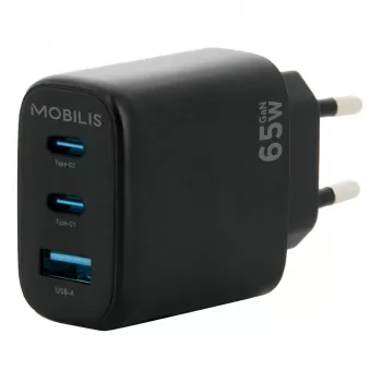 Universalus įkroviklis Mobilis 001364 65W GaN AC/DC, juodas
