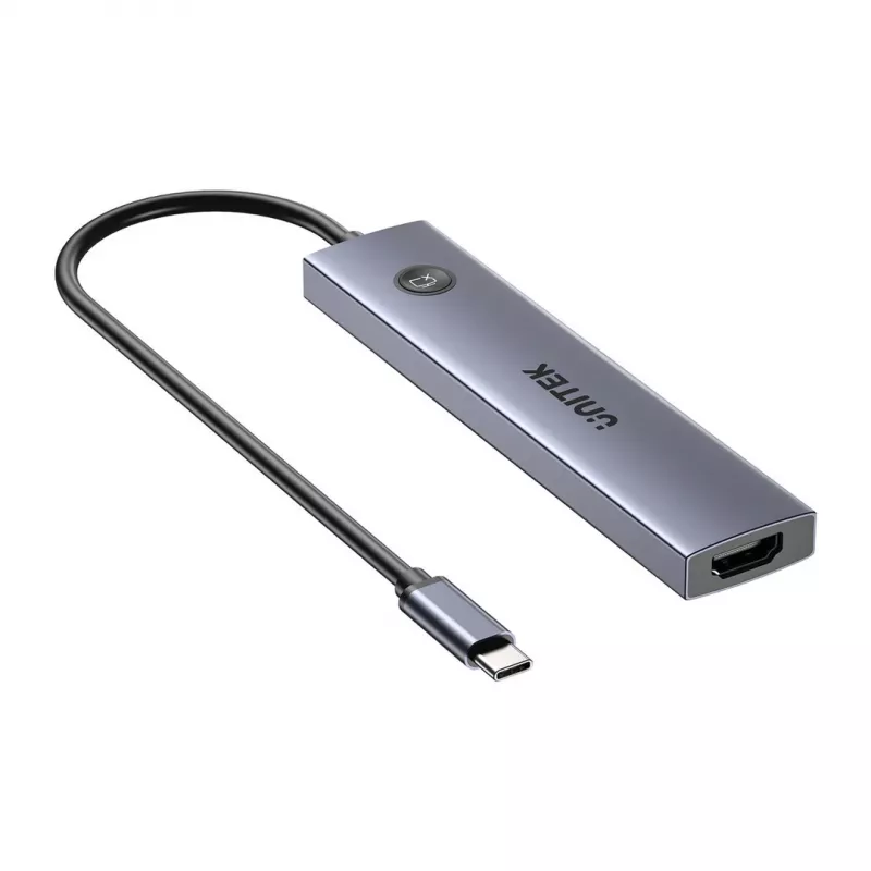 USB-C stotelė Unitek H1124AGY01 su 100W PD, HDMI 2.0, 2x USB-A, 2x USB-C, SD/microSD skaitytuvu – aliuminis