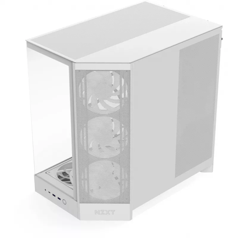 Korpusas PC Midi Tower NZXT H9 Flow RGB+ — Baltas, palaiko ATX/EATX/Micro-ITX, grūdintas stiklas, 3x140mm priekiniai + 1x120mm galiniai ventiliatoriai
