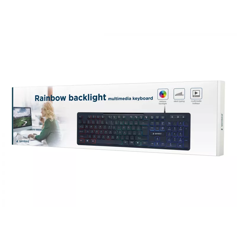 GEMBIRD KB-UML-02 belaidė multimedijos klaviatūra USB, ENG, juoda, su apšvietimu