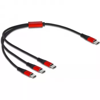 USB įkrovimo laidas DeLOCK 3 in 1 USB Type-C į 3 x USB Type-C 30 cm juodas/raudonas
