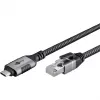 Ethernet kabelis USB-C 3.2 Gen2 kištukas > RJ-45 kištukas, LAN adapteris juodas/sidabrinis, 2 m, pintas tekstilinis apvalkalas