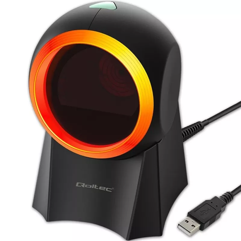 Qoltec 50857 laidinis stacionarus brūkšninių kodų skaitytuvas, 1D/2D, QR, USB, 1,75 m laidas