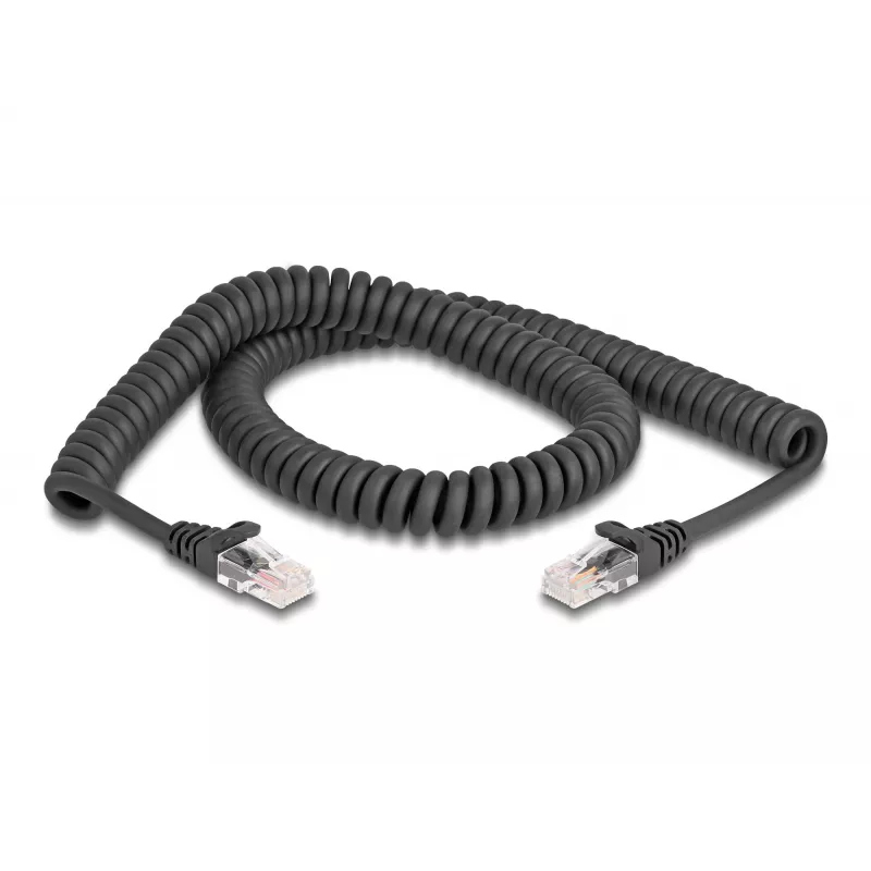 DeLOCK RJ45 spiralinis tinklo kabelis, vyriškas-kištukas, Cat.5e, 2 m, juodas