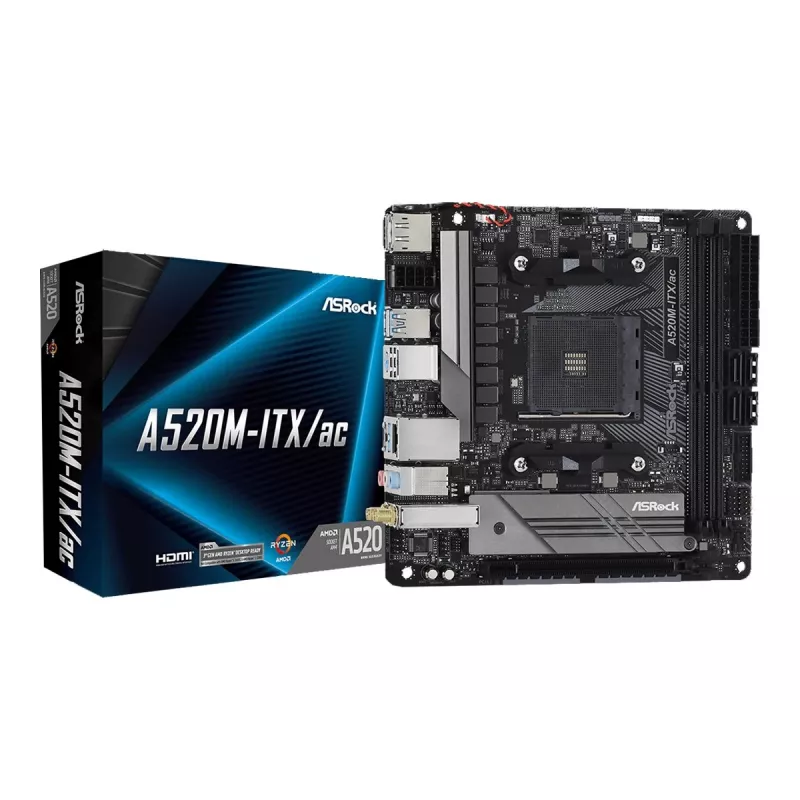 Pagrindinė plokštė ASRock A520M-ITX/ac Socket AM4 Mini-ITX