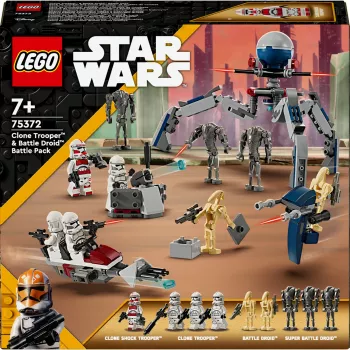 LEGO Star Wars Clone Trooper & Battle Droid Battle Pack – Klonų kareivio ir kovos droido rinkinys su greičio dviračiu, 4 minifigūrėlėmis ir 5 figūrėlėmis