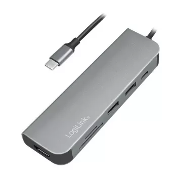 LogiLink UA0343 USB-C kelių prievadų centras, aliuminis, USB 3.2 2nd Gen