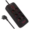 Maitinimo blokas MACLEAN MCE389 B — 6 lizdai, 4×USB-A + 1×USB-C, 110–240V, 2.1A, 2500W, 1.5 m laidas, juodas