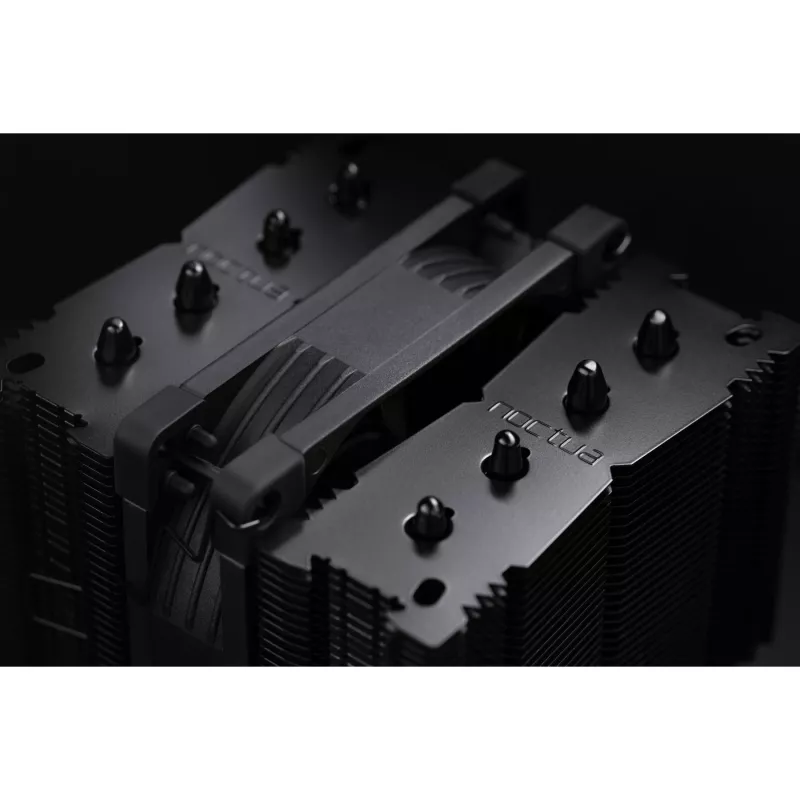Procesoriaus aušintuvas Noctua NH-D9L CHROMAX.BLACK — 92 mm ventiliatorius, 400–2000 RPM, 22,6 dB, matmenys 95×95×110 mm, svoris 531 g