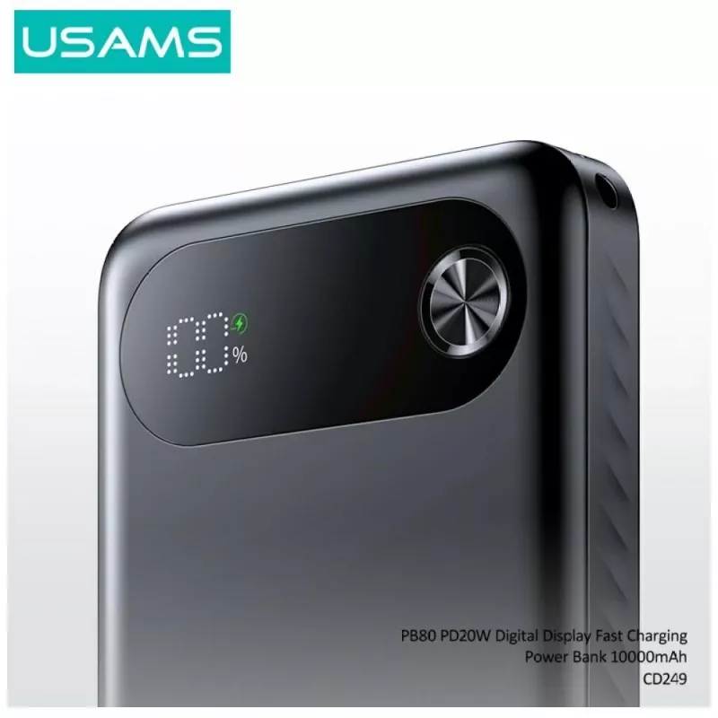 Powerbank USAMS PB80 PD20W 10000mAh – nešiojamas įkroviklis, juodas