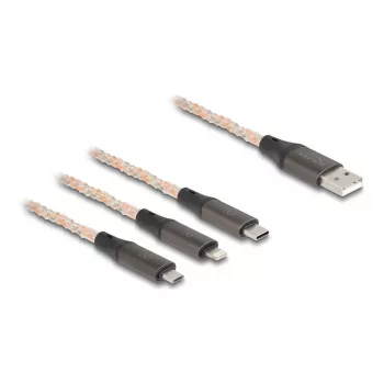 DeLOCK USB kabelis 1,2 m USB 2.0 USB A USB C/Micro-USB B/Lightning permatomas