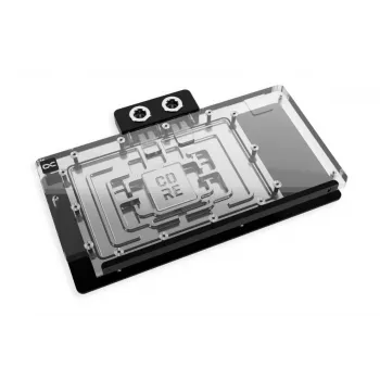 Alphacool Core serijos GPU vandens aušintuvas su akriliniu dangteliu, aliuminio galine plokšte, chromuotu variu ir nailono terminalu – juodas, permatomas