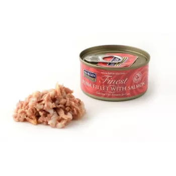 Šlapias kačių ėdalas FISH4DOGS Tuno filė su lašiša 70 g pakelis, suaugusiems, žuvies skonio, 85% drėgmės