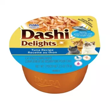 Šlapias kačių pašaras INABA Dashi Delights Tuna recipe tray 70 g – papildomas suaugusių kačių ėdalas, 90% drėgmės