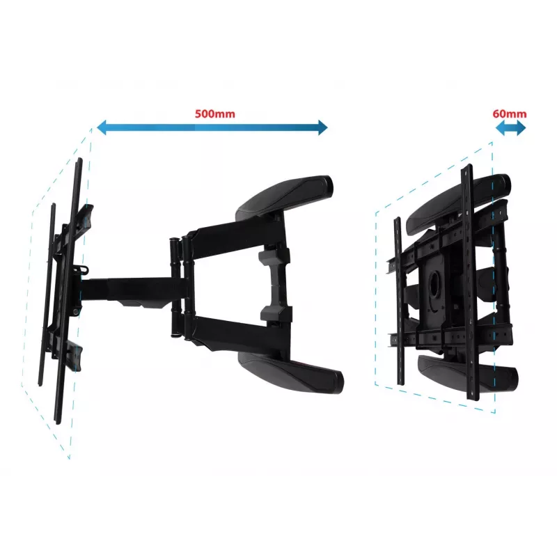 Priekinės sienos laikiklis ESPERANZA ERW021 40–85 colių plokščiajam televizoriui, metalinis, pakreipiamas, 6–50 cm atstumas, 68 kg apkrova, VESA 200x100–600x500 mm