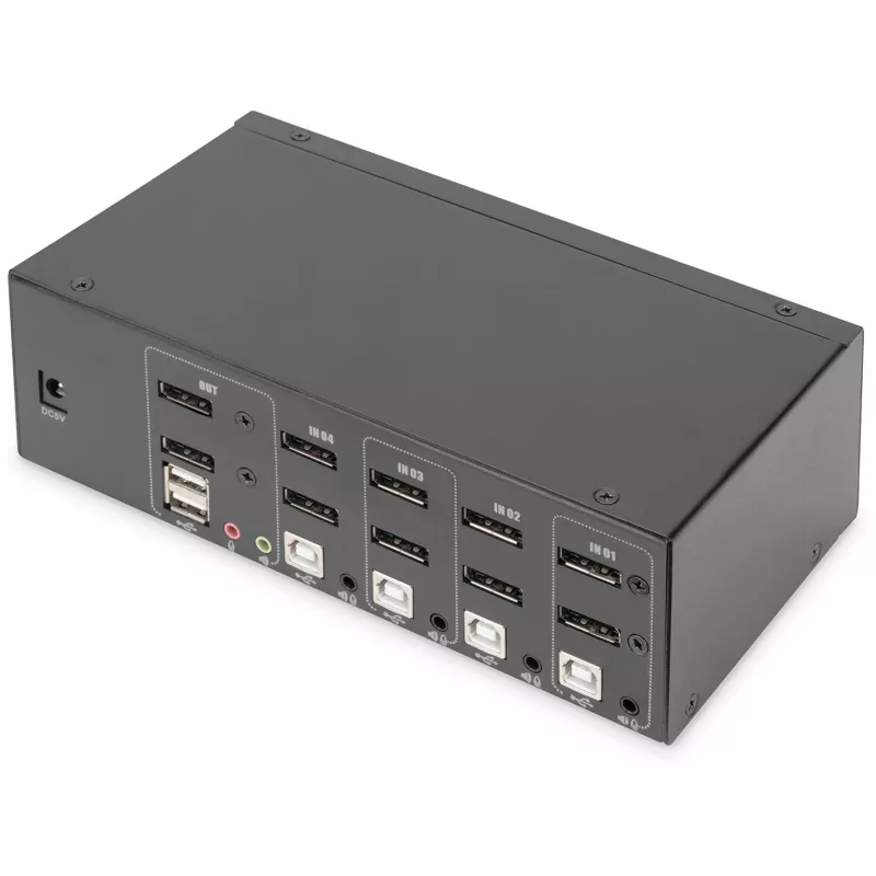 DIGITUS KVM jungiklis, 4 prievadai, dvigubas ekranas, 4K, DisplayPort®