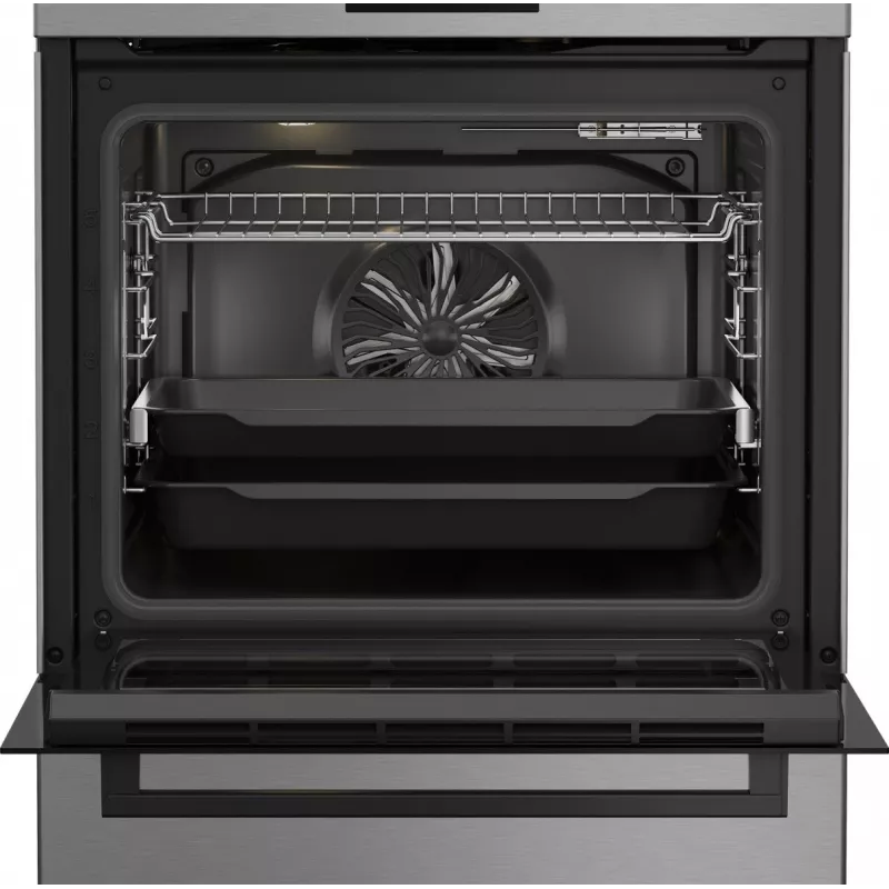 Laisvai pastatoma dujinė-elektrinė viryklė BEKO FBM62330GXTN 60 cm, 4 dujiniai degikliai, 72 L elektrinė orkaitė, energijos klasė A