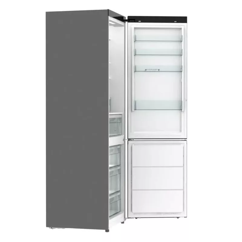 Šaldytuvas su šaldikliu Gorenje NRB620E61X4WFE, laisvai pastatomas, nerūdijantis plienas, bendras tūris 413 L, šaldiklis apačioje 130 L, NoFrost, LED ekranas