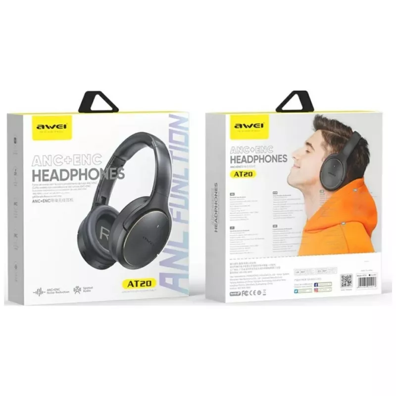Ausinės Awei Bluetooth AT20 ANC ENC 6.0 – belaidės ant ausų su ANC ir ENC, Bluetooth 6.0