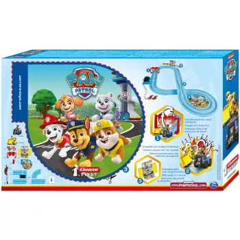 Lenktynių automobiliai ir žaidimų trasa CARRERA 20063035 — PAW Patrol „On the Double“, įvairiaspalvė, nuo 3 metų