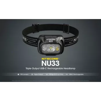 Kaktinė lemputė Nitecore NU33, juoda, 3 LED, 700 lm, aliuminis, USB įkraunama, IP66