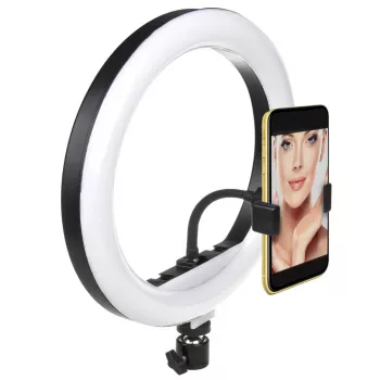 Maclean MCE610 10 colių 12W LED žiedinė šviesa su trikoju ir Bluetooth nuotolinio valdymo pulteliu, 3 spalvų temperatūros, 10 ryškumo lygių (10–100%), 160 LED, išmaniojo telefono laikiklis