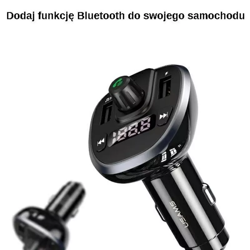 USAMS US-CC115 C21 automobilinis FM siųstuvas su dvigubu USB įkrovikliu, Bluetooth 5.0, 3,4 A, juodas