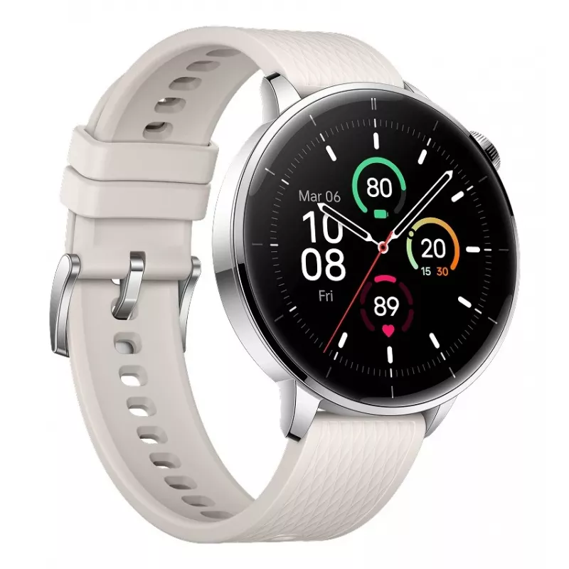 Išmanusis laikrodis ONEPLUS OnePlus Watch 3 43 mm, 1,32 colio AMOLED 466 × 466, titanas/sidabras, balta guminė juostelė, GPS, „Wi‑Fi“