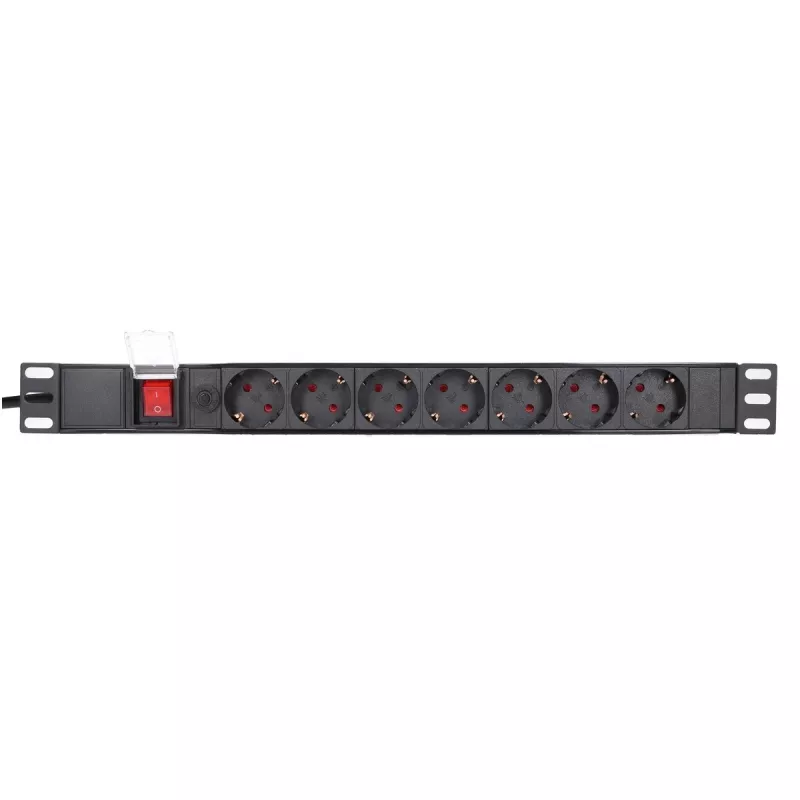 Maitinimo juosta Extralink 19 inch 1U 7 lizdai EU tipo PDU su jungikliu