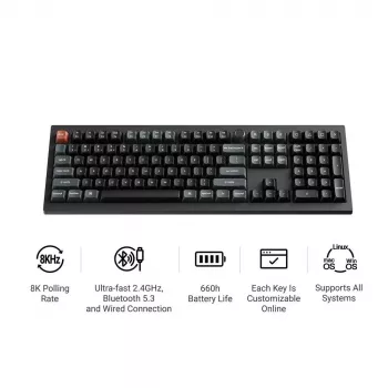 Mechaninė pilno dydžio (100 %) klaviatūra Keychron V6 Ultra 8K — QWERTY, Bluetooth, RGB LED, juoda