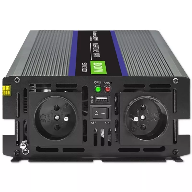 QOLTEC Monolith 3000 MS Wave keitiklis, 12V→230V, 1500/3000W, su USB