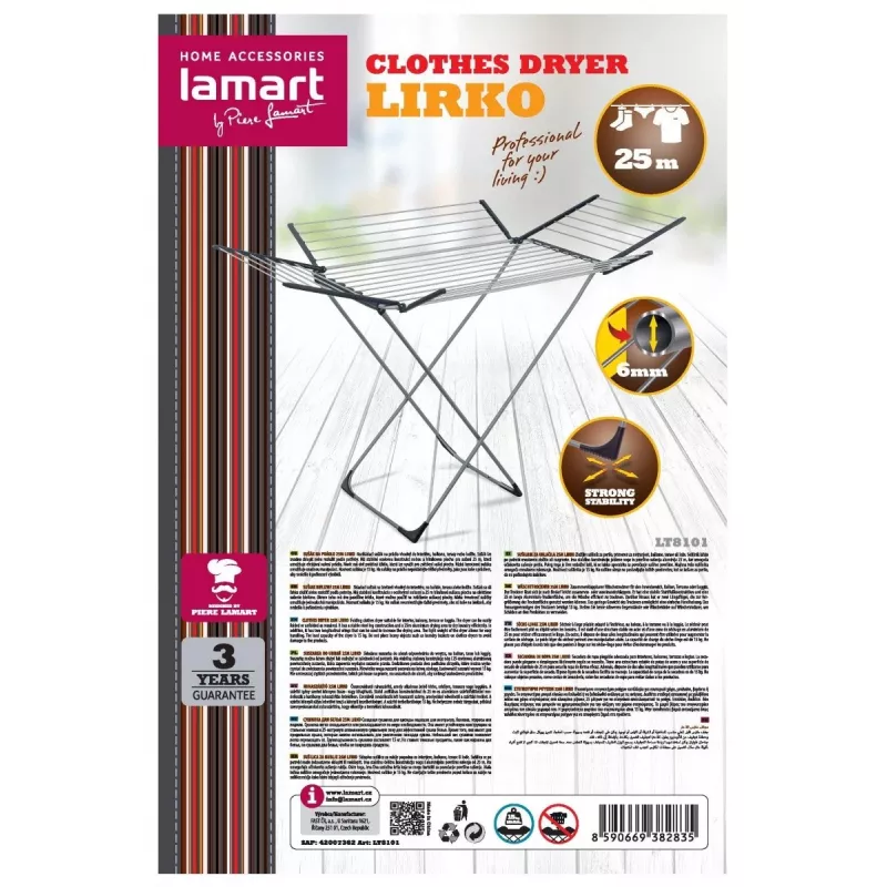 Džiovintuvas LAMART LT8101 — 25 m džiovinimo virvė, lengvas ir patvarus