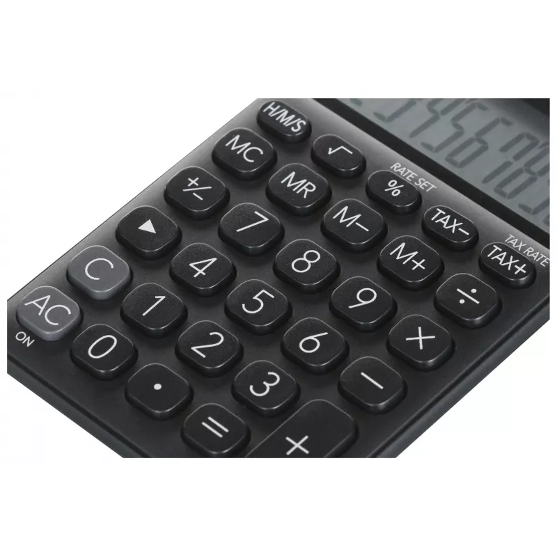 Pagrindinis skaičiuotuvas CASIO SL-310UC-BK – 10 skaitmenų, baterija/saulė, mokesčių ir pelno funkcijos, kišeninis (70×118×8,4 mm), juodas